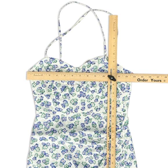 Zara White Blue Green Floral Cross Strap Front Slit Midi Dress size XS NEW Tags - Picture 3 of 13